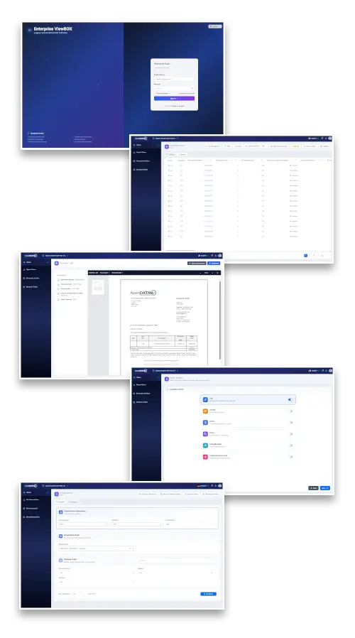 Skärmbilder av ViewBox Enterprise med arkiverade data från äldre system